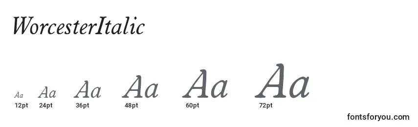 Размеры шрифта WorcesterItalic