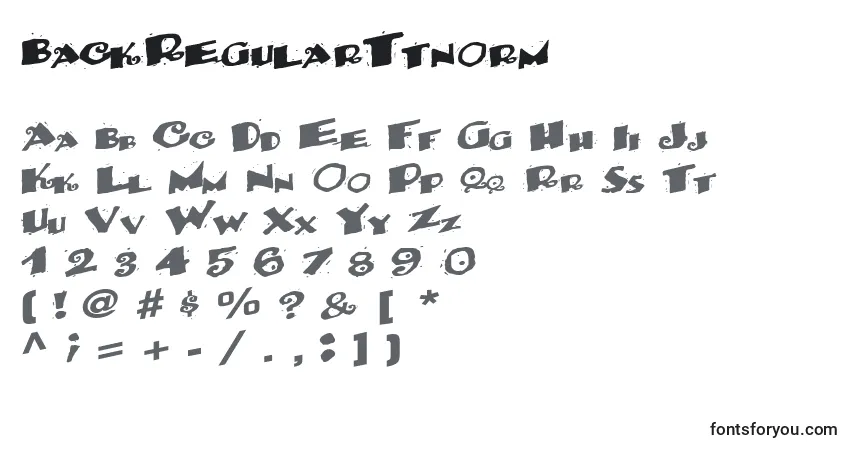 A fonte BackRegularTtnorm – alfabeto, números, caracteres especiais
