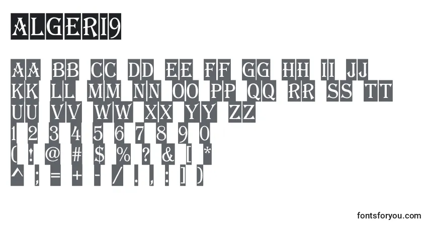 Czcionka Algeri9 – alfabet, cyfry, specjalne znaki