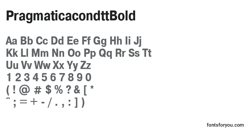 Czcionka PragmaticacondttBold – alfabet, cyfry, specjalne znaki