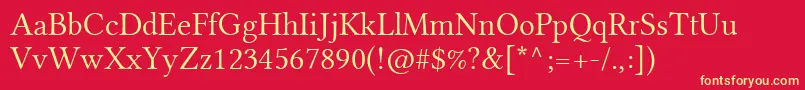 LinlibertineDr-fontti – keltaiset fontit punaisella taustalla