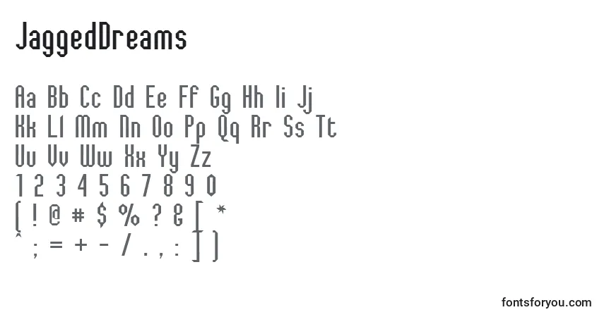 Шрифт JaggedDreams – алфавит, цифры, специальные символы