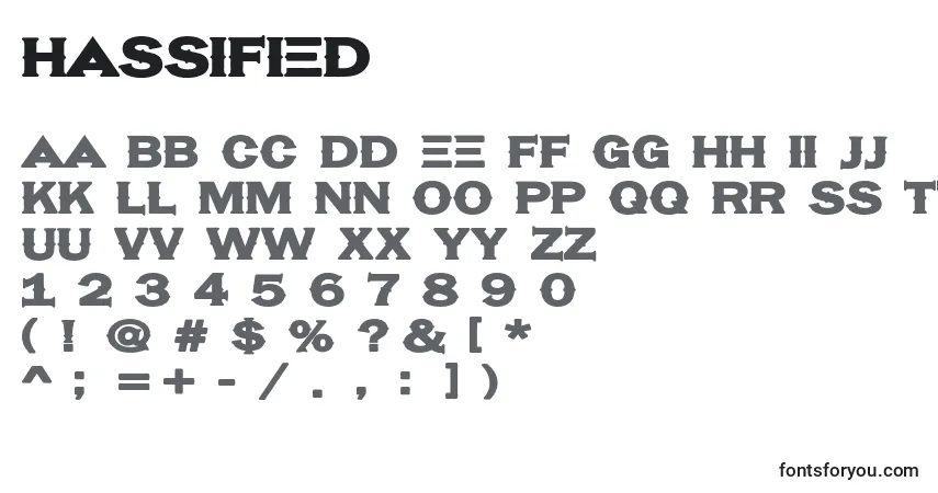 Schriftart Hassified (51958) – Alphabet, Zahlen, spezielle Symbole