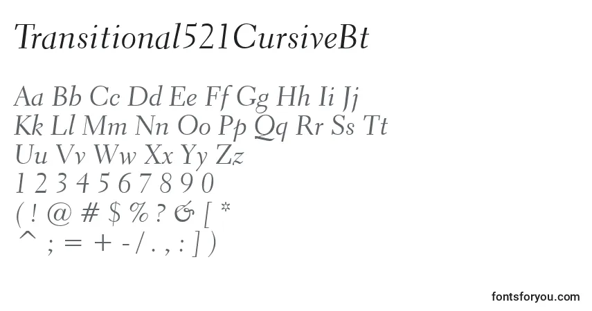 A fonte Transitional521CursiveBt – alfabeto, números, caracteres especiais