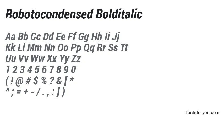 Czcionka Robotocondensed Bolditalic – alfabet, cyfry, specjalne znaki