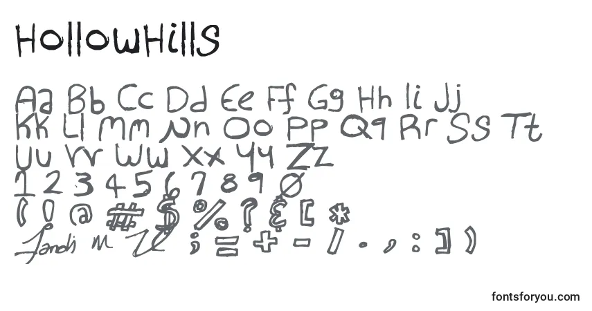 Шрифт HollowHills – алфавит, цифры, специальные символы