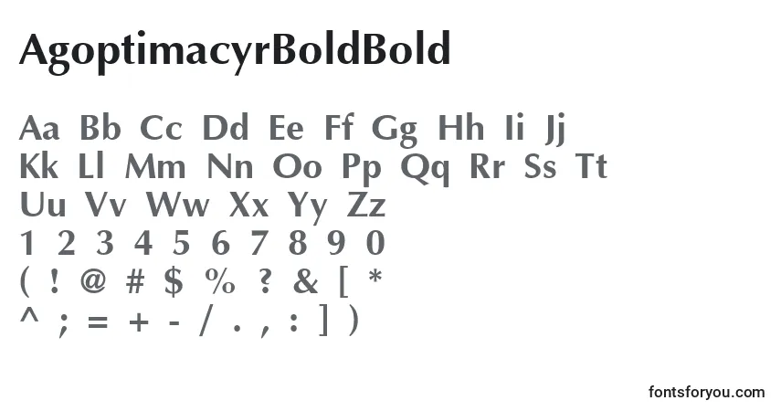 Schriftart AgoptimacyrBoldBold – Alphabet, Zahlen, spezielle Symbole