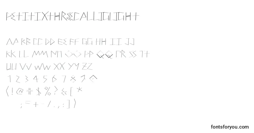 Schriftart PetitixthreecalligLight – Alphabet, Zahlen, spezielle Symbole