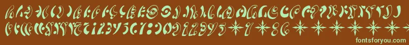 フォントSfFedoraSymbols – 緑色の文字が茶色の背景にあります。
