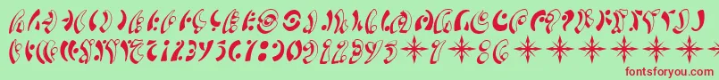 SfFedoraSymbols-fontti – punaiset fontit vihreällä taustalla