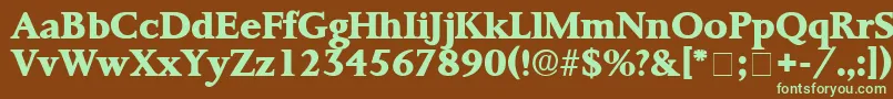 フォントProrenataDisplaySsi – 緑色の文字が茶色の背景にあります。