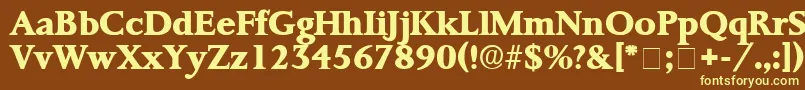 ProrenataDisplaySsi-fontti – keltaiset fontit ruskealla taustalla