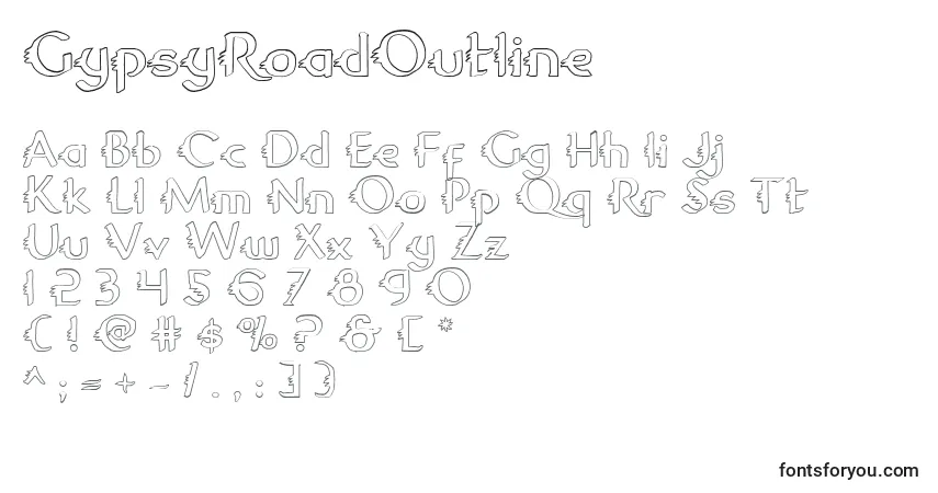 Schriftart GypsyRoadOutline – Alphabet, Zahlen, spezielle Symbole