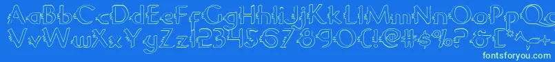 GypsyRoadOutline-Schriftart – Grüne Schriften auf blauem Hintergrund