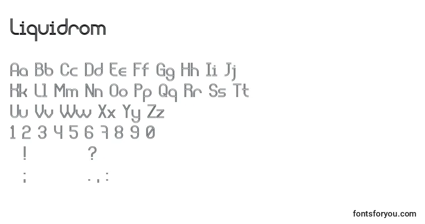Czcionka Liquidrom – alfabet, cyfry, specjalne znaki