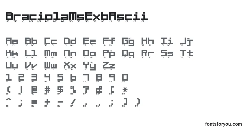 Czcionka BraciolaMsExbAscii – alfabet, cyfry, specjalne znaki