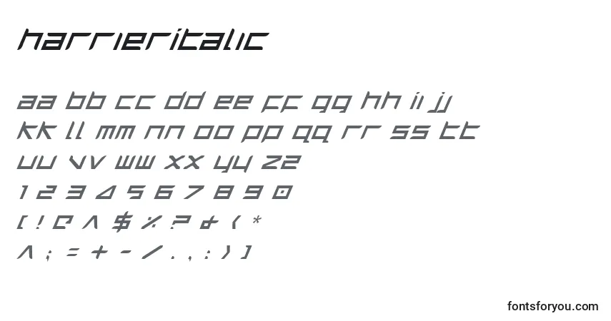 Fuente HarrierItalic - alfabeto, números, caracteres especiales