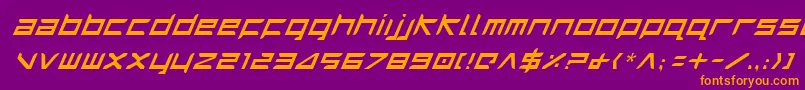 HarrierItalic-Schriftart – Orangefarbene Schriften auf violettem Hintergrund