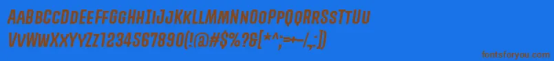 フォントPromovaRegularItalic – 茶色の文字が青い背景にあります。