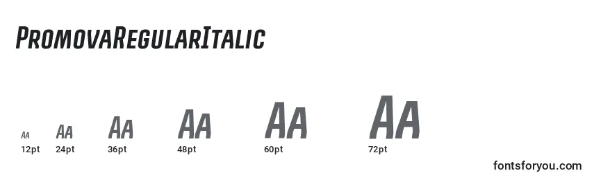 Размеры шрифта PromovaRegularItalic