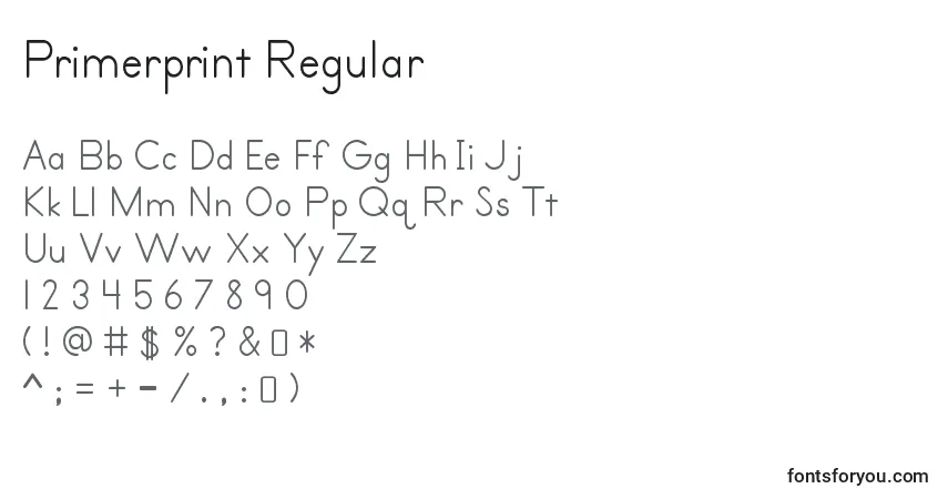 Schriftart Primerprint Regular – Alphabet, Zahlen, spezielle Symbole