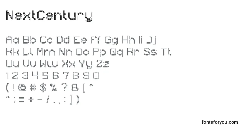 Czcionka NextCentury – alfabet, cyfry, specjalne znaki