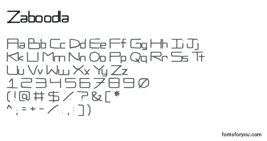 Czcionka Zaboodla – alfabet, cyfry, specjalne znaki