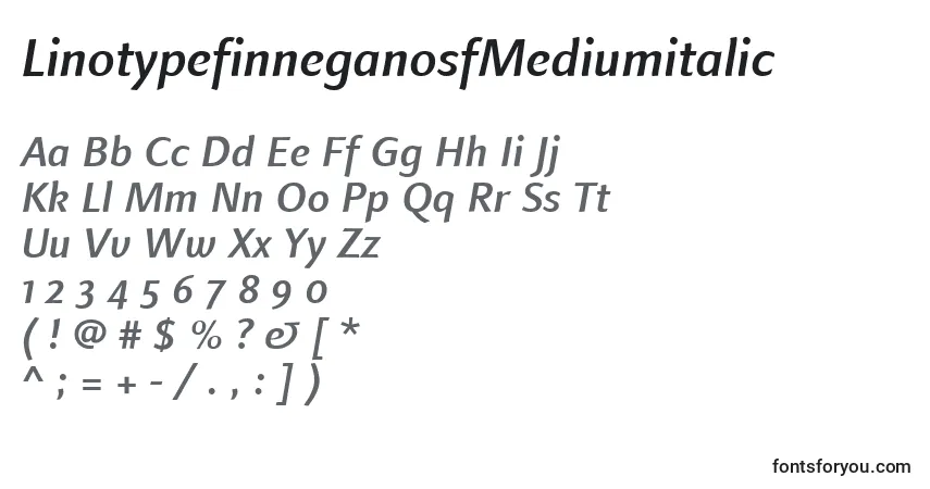Schriftart LinotypefinneganosfMediumitalic – Alphabet, Zahlen, spezielle Symbole