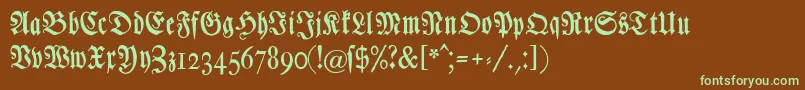 フォントChursaechsischefrakturunz1 – 緑色の文字が茶色の背景にあります。