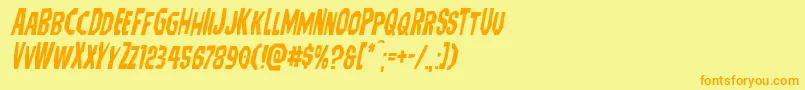 フォントHitchblockital – オレンジの文字が黄色の背景にあります。