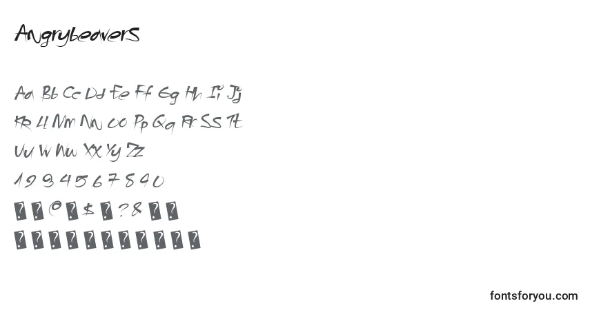 Czcionka Angrybeavers – alfabet, cyfry, specjalne znaki