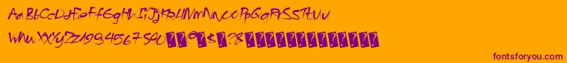 Angrybeavers-Schriftart – Violette Schriften auf orangefarbenem Hintergrund