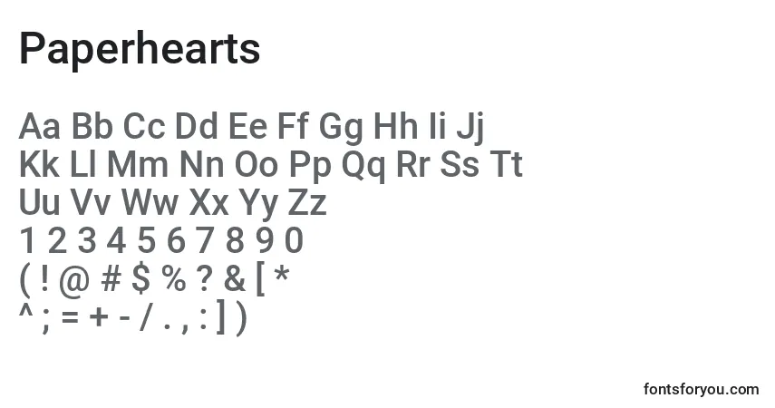 Schriftart Paperhearts – Alphabet, Zahlen, spezielle Symbole
