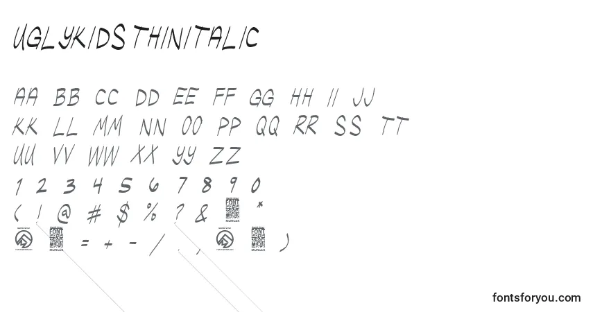 Шрифт UglykidsThinitalic (52008) – алфавит, цифры, специальные символы