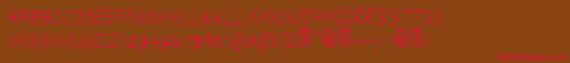フォントUglykidsThinitalic – 赤い文字が茶色の背景にあります。