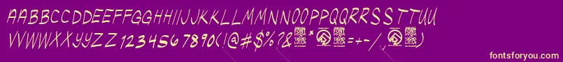 UglykidsThinitalic-Schriftart – Gelbe Schriften auf violettem Hintergrund