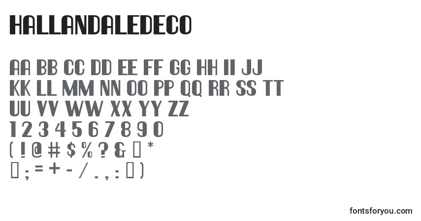 Czcionka Hallandaledeco – alfabet, cyfry, specjalne znaki