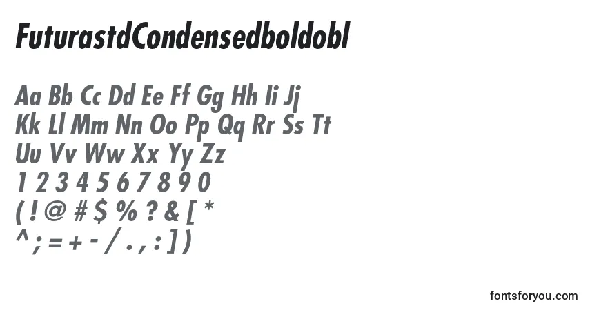 Шрифт FuturastdCondensedboldobl – алфавит, цифры, специальные символы