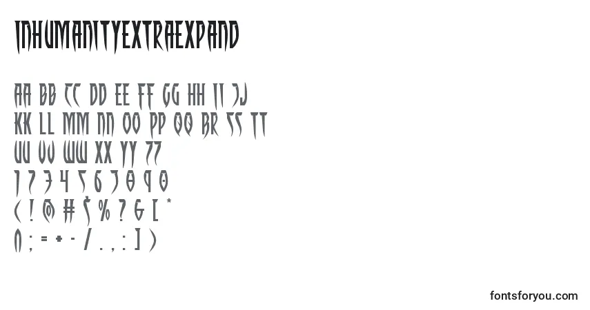 Czcionka Inhumanityextraexpand – alfabet, cyfry, specjalne znaki