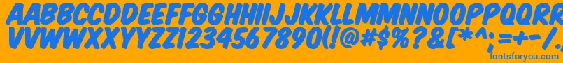 Komtitp-Schriftart – Blaue Schriften auf orangefarbenem Hintergrund