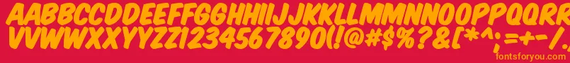 Komtitp-Schriftart – Orangefarbene Schriften auf rotem Hintergrund