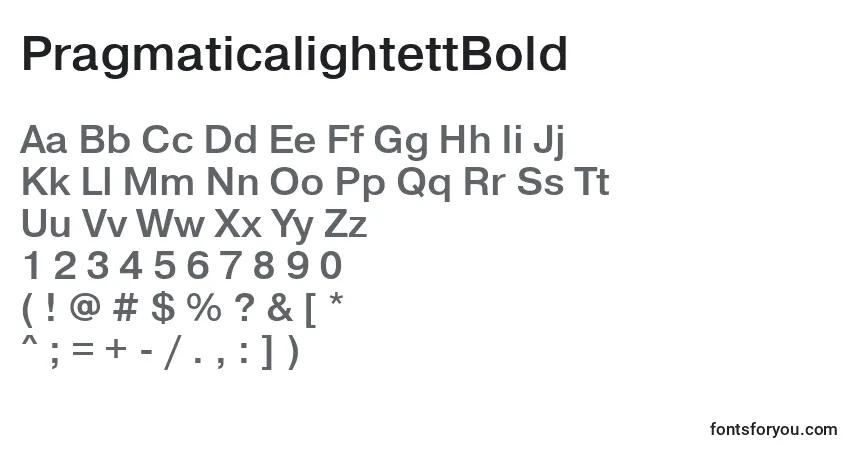 A fonte PragmaticalightettBold – alfabeto, números, caracteres especiais