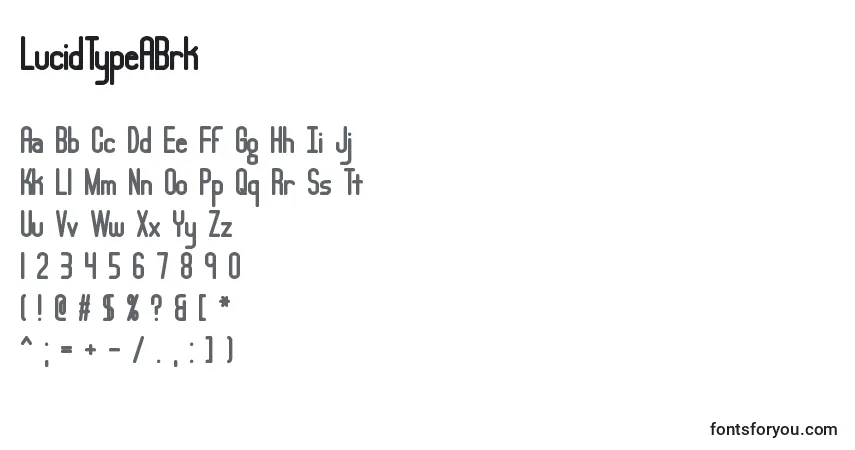Czcionka LucidTypeABrk – alfabet, cyfry, specjalne znaki