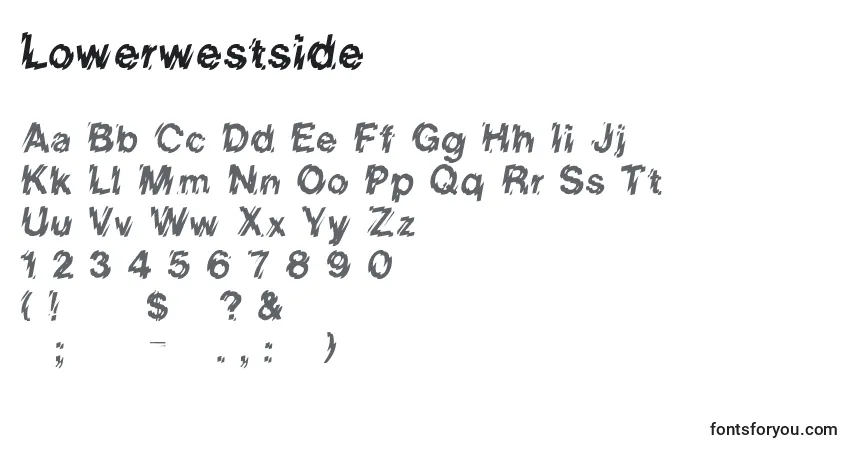 A fonte Lowerwestside – alfabeto, números, caracteres especiais