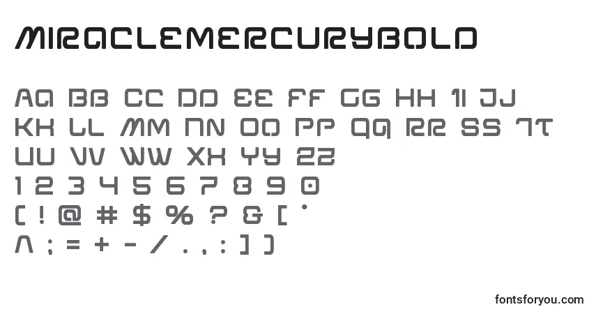 Шрифт Miraclemercurybold – алфавит, цифры, специальные символы