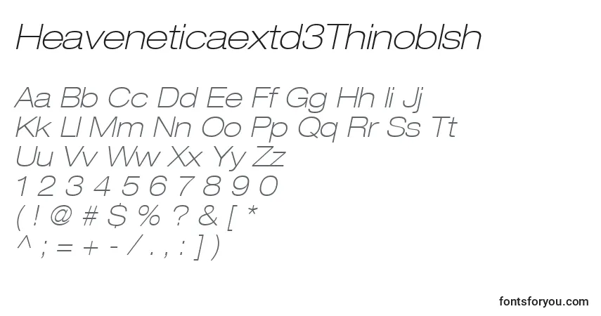 A fonte Heaveneticaextd3Thinoblsh – alfabeto, números, caracteres especiais
