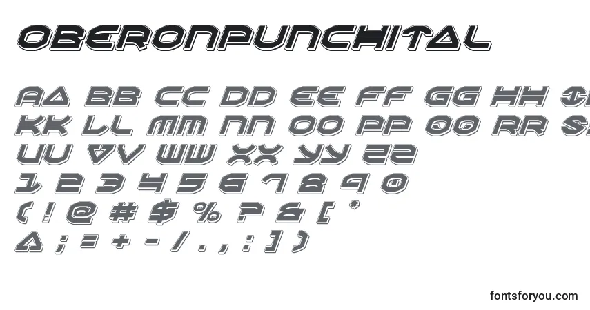 Czcionka Oberonpunchital – alfabet, cyfry, specjalne znaki