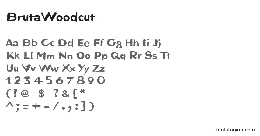 A fonte BrutaWoodcut (52037) – alfabeto, números, caracteres especiais