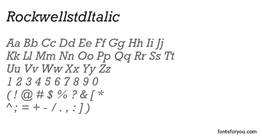 Czcionka RockwellstdItalic – alfabet, cyfry, specjalne znaki