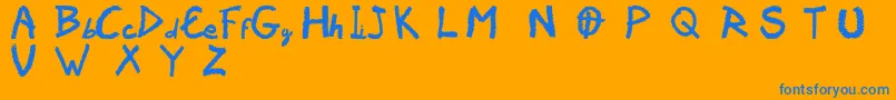 Vaudoorf-Schriftart – Blaue Schriften auf orangefarbenem Hintergrund